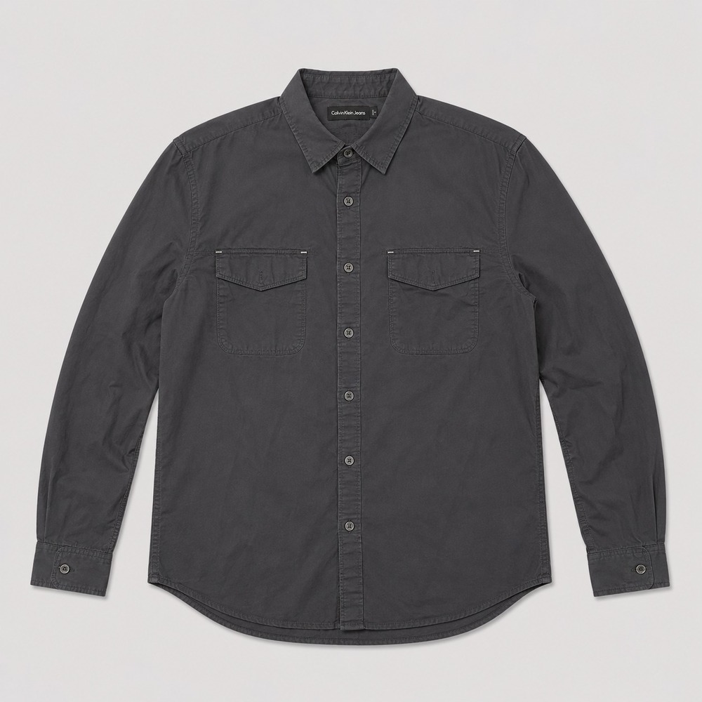 Calvin Klein Jeans Mens Large Black Button Up Shirt Utility Long Sleeve